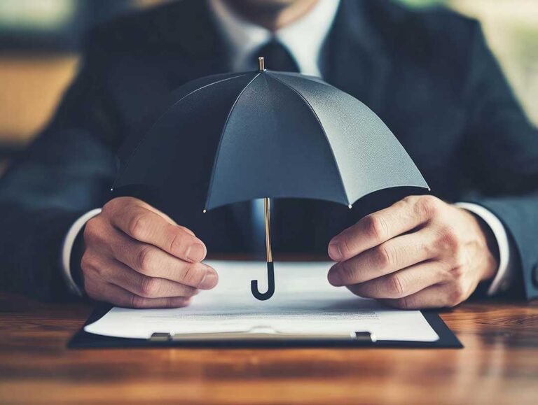 A family reviews insurance documents together at their kitchen table with papers and a laptop.